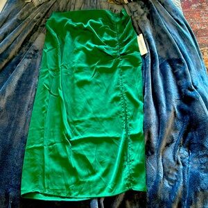 LuluMari XL Satin Green Skirt with Slit